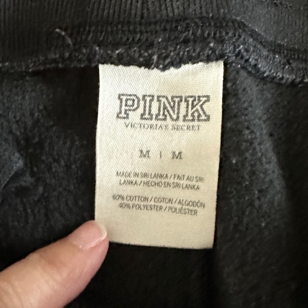 Victoria’s Secret PINK black medium joggers drawcord adjustable waist white P - Picture 8 of 12